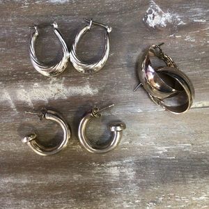 3 Pair Silver Hoop Earring Lot